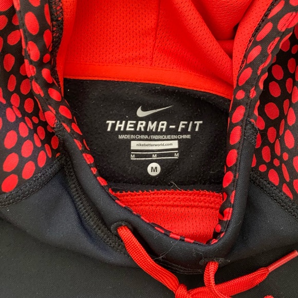 Nike Therma Fit Womens Just Do It Black Red Polka Dot Pullover Hoodie Sweatshirt - Picture 6 of 9